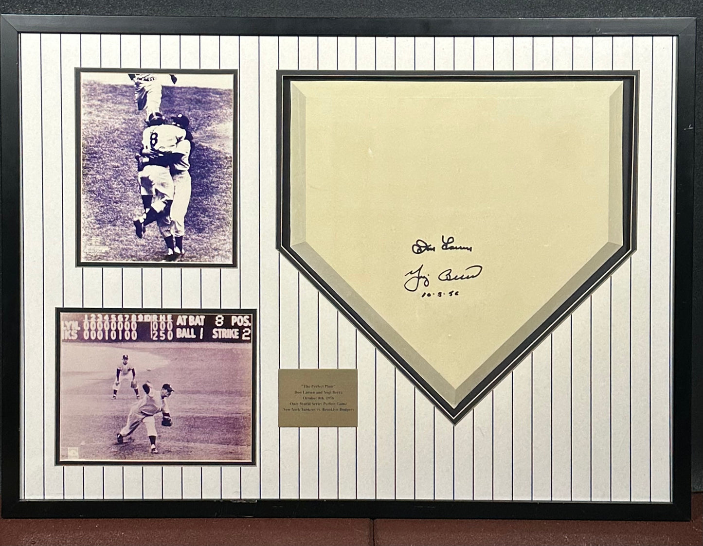 Don Larson and Yogi Berra Signed Home Plate Perfect Game