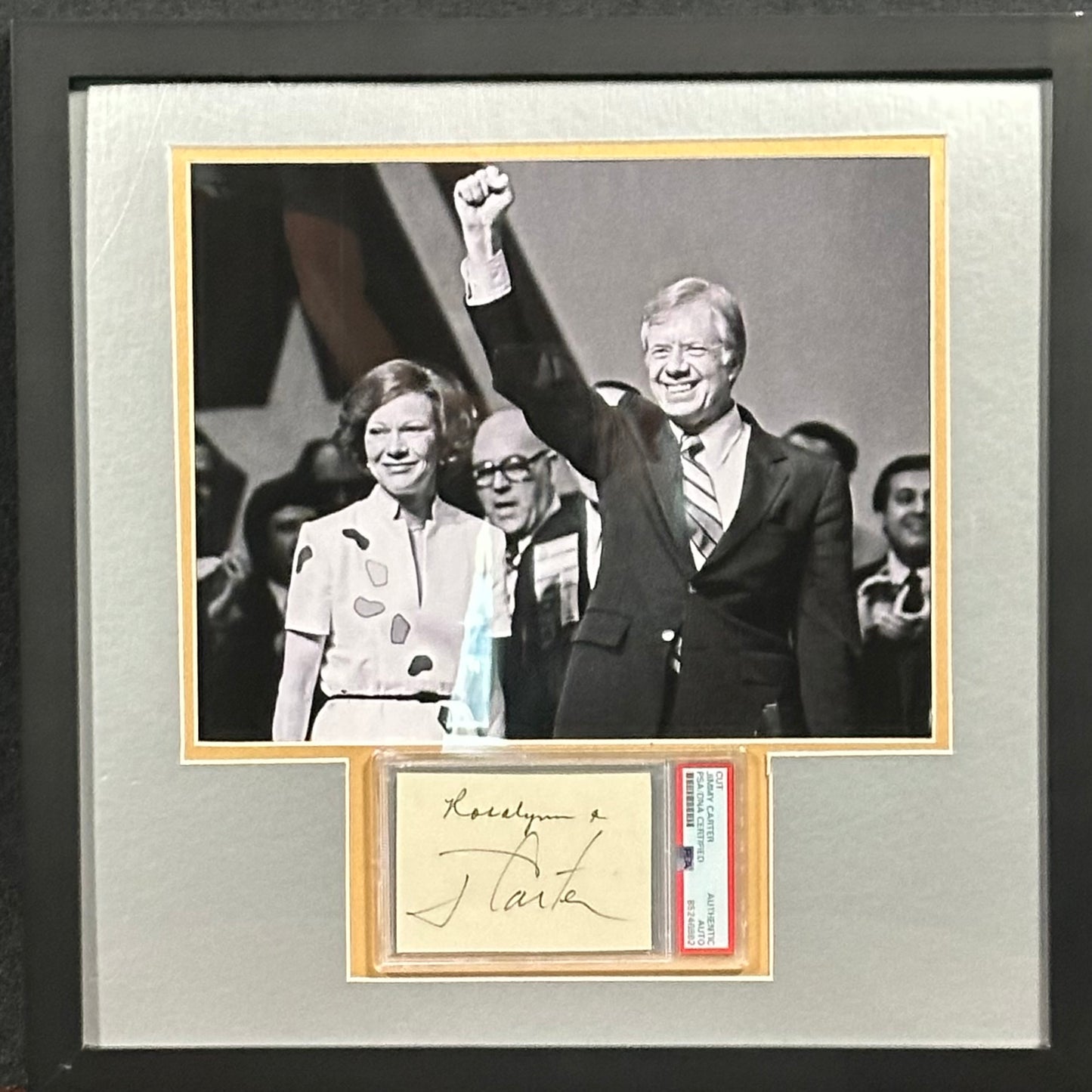 Autographed Jimmy and Rosalynn Carter framed Picture collage.