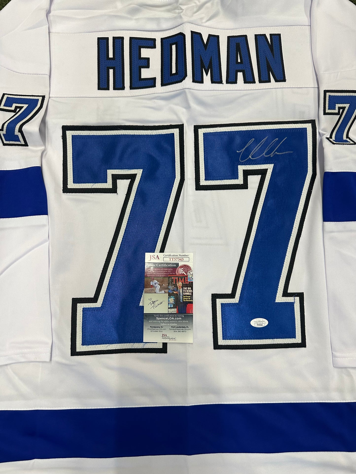 Victor Hedman White Lighting Jersey Autographed JSA Authenticated