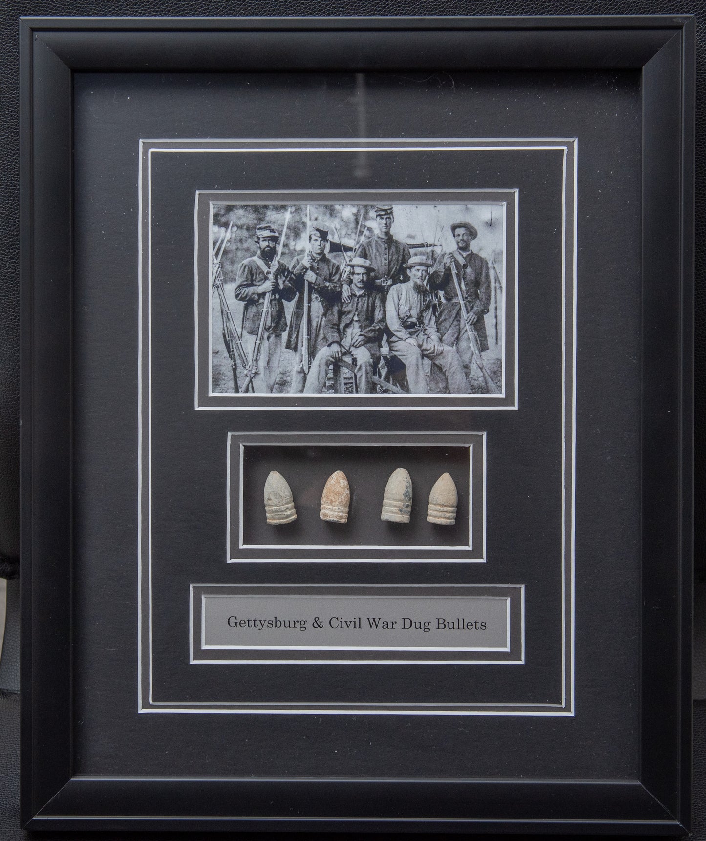 Authentic Civil War Bullets with Picture in Shadow Box