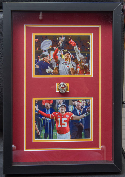 Kansas City Chiefs Replica Super Bowl Ring in Shadow Box with Patrick Mahomes