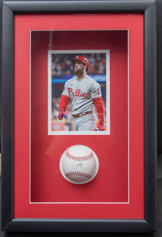 Philadelphia Phillies Bryce Harper Signed Baseball in Shadow Box with Picture