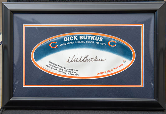 Dick Butkus Signed Piece of a Football Framed