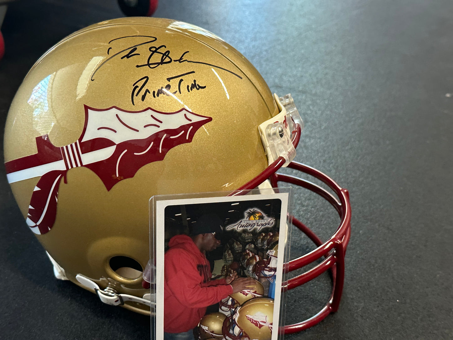 Deion Sanders Signed FSU Helmet Riddell inscribed Prime Time