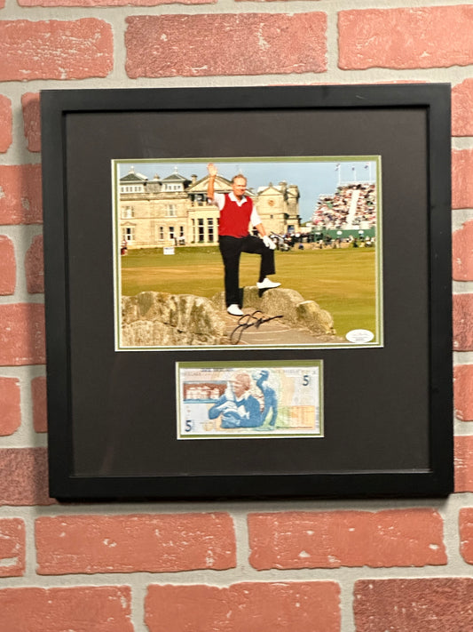 Jack Nicklaus Autographed 12x12 Framed Picture with 5 Pound Note.