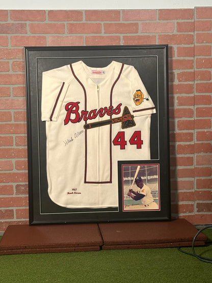 MLB Atlanta Braves Double Autographed Framed Hank Aaron Jersey and Picture