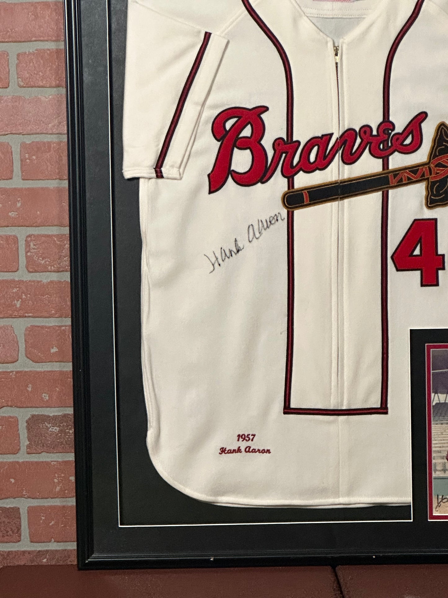 MLB Atlanta Braves Double Autographed Framed Hank Aaron Jersey and Picture