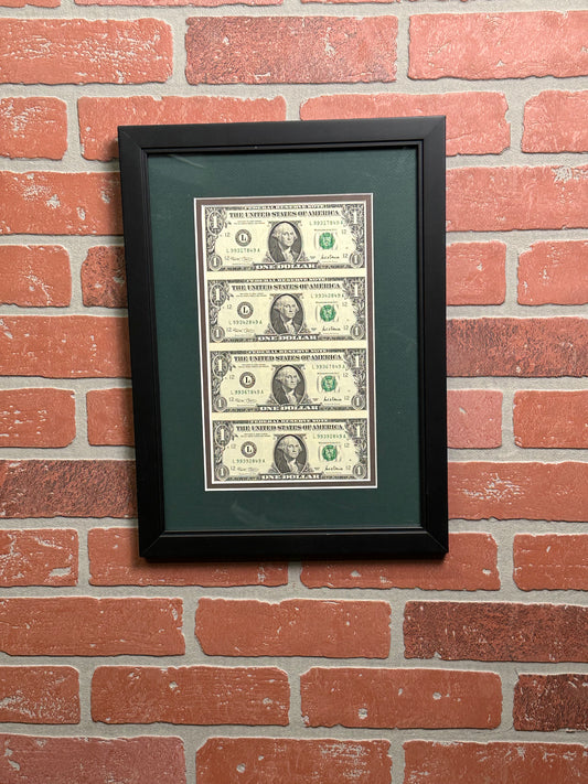 Un Cut Framed 1 Dollar Bills