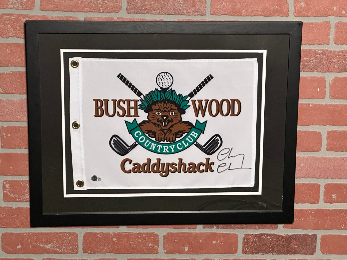 Chevy Chase Autographed Framed Bush Wood Flag