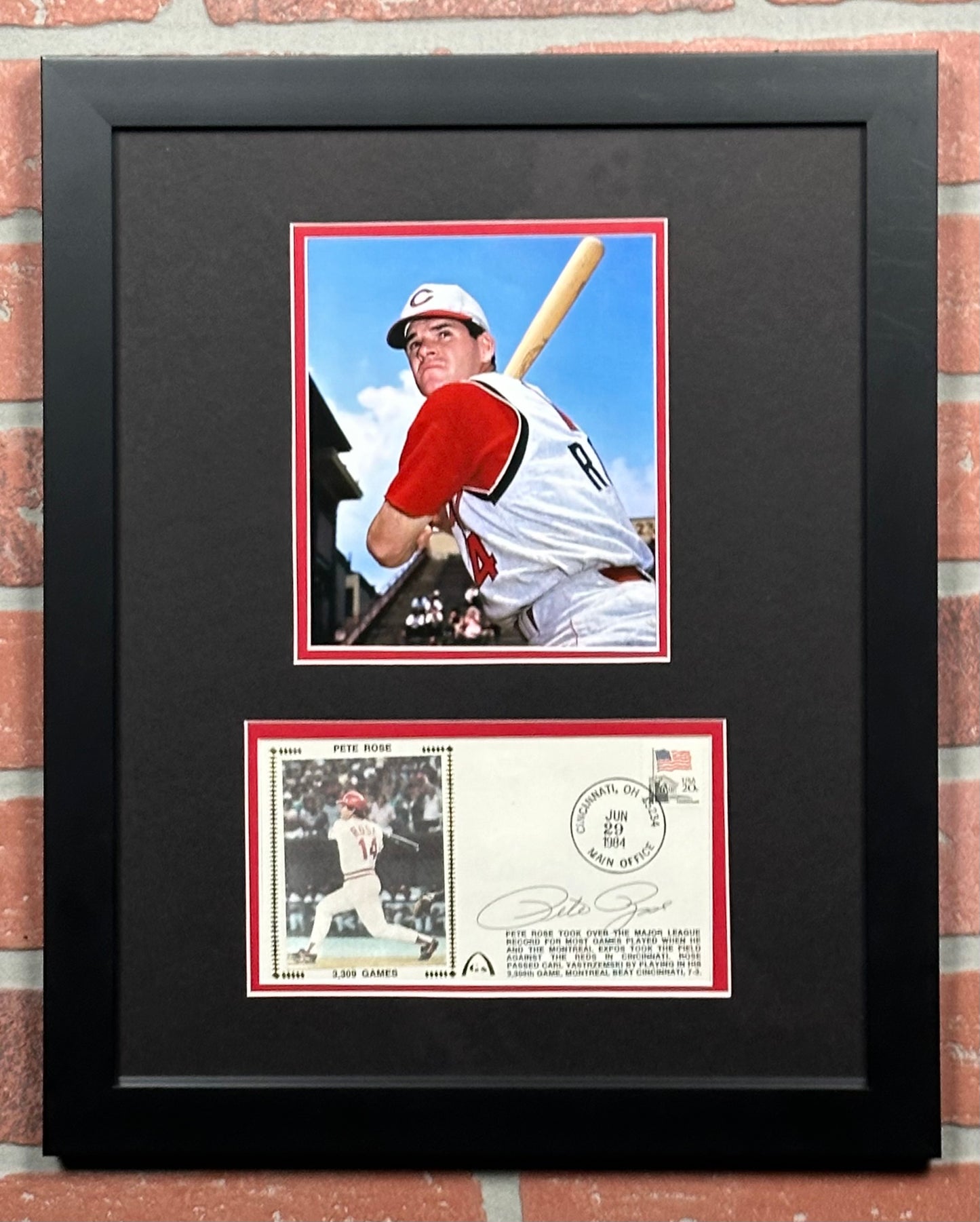 Pete Rose Signed FDC with 5x7 Framed Picture JSA Authenticated