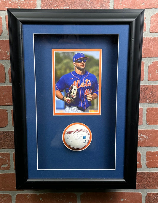 Tim Tebow Auto Baseball Shadow Box With 5x7 Picture Mets