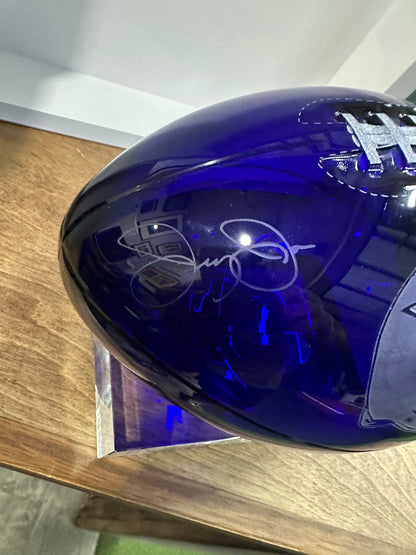 Blown Crystal Blue Dallas Cowboys Football Inscribed Jimmy Johnson and Jerry Jones