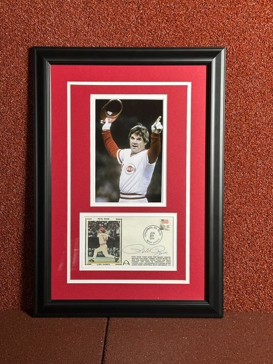 Pete Rose Signed First Day Cover Framed