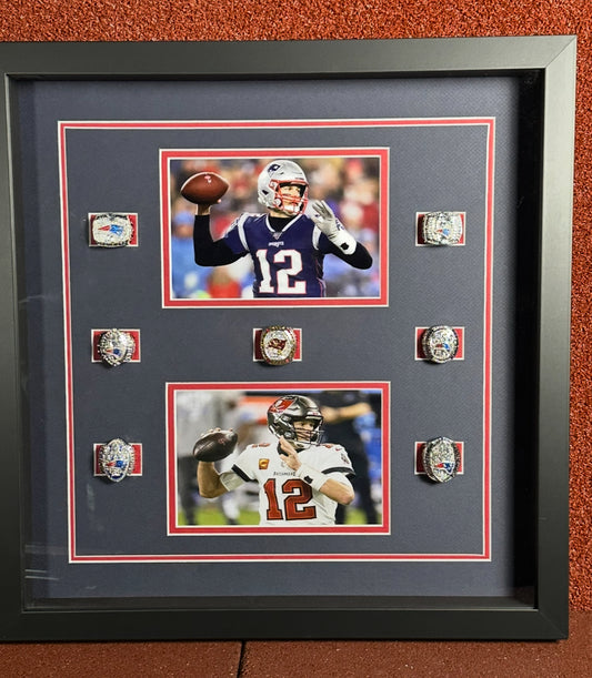 Tom Brady Replic Shadow Box Complete Set of Champion Rings