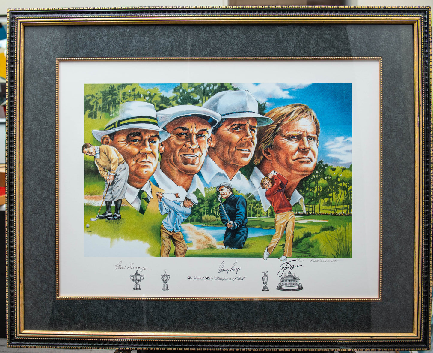 The Grand Slam Champions of Golf Signed Gene Sarazen, Gary Player, @ Jack Nicklaus 22x29 Framed